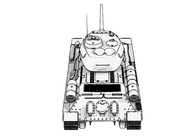 Vector de fondo blanco de dibujo de tanque militar