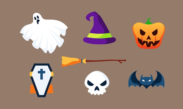 Vector de fondo de colección de elemento plano de halloween