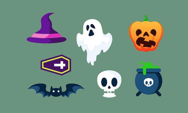 Vector de fondo de colección de elemento plano de halloween