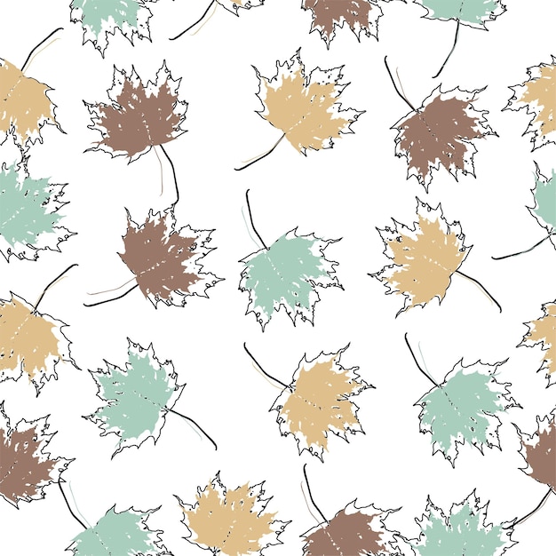 Vector de fondo sin costuras hojas de arce de otoño en blanco