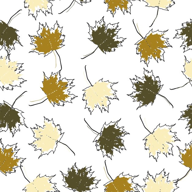 Vector de fondo sin costuras hojas de arce de otoño en blanco