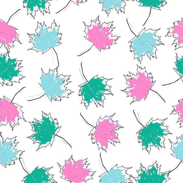 Vector de fondo sin costuras hojas de arce de otoño en blanco