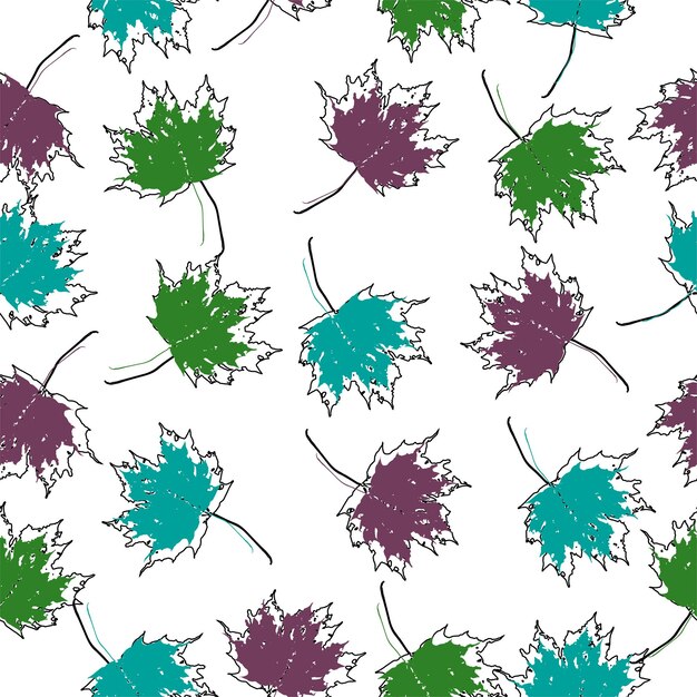 Vector de fondo sin costuras hojas de arce de otoño en blanco