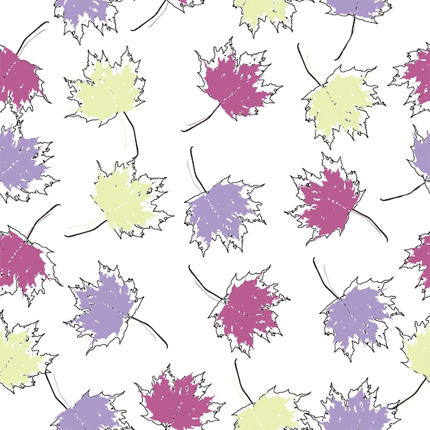 Vector de fondo sin costuras hojas de arce de otoño en blanco