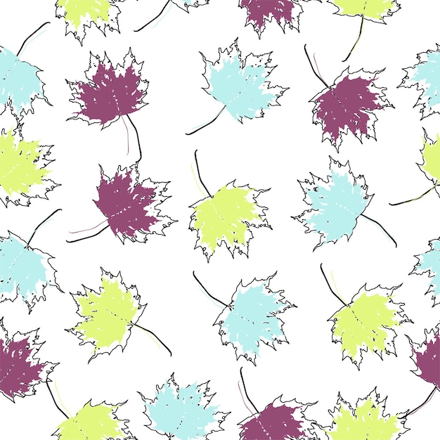 Vector de fondo sin costuras hojas de arce de otoño en blanco