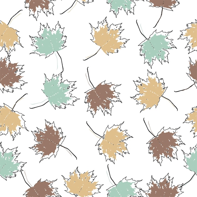 Vector de fondo sin costuras hojas de arce de otoño en blanco