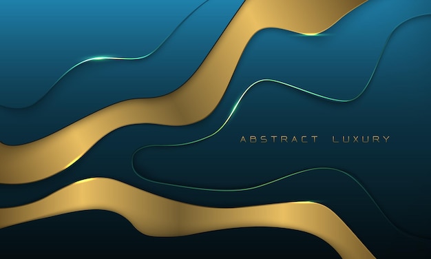 Vector de fondo creativo de lujo moderno de diseño geométrico de curva de línea dorada de corte de papel azul abstracto
