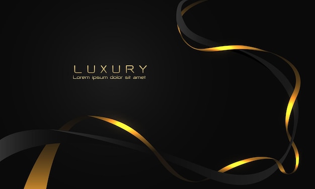 Vector de fondo creativo moderno de diseño de lujo de cinta de línea dorada de curva negra abstracta
