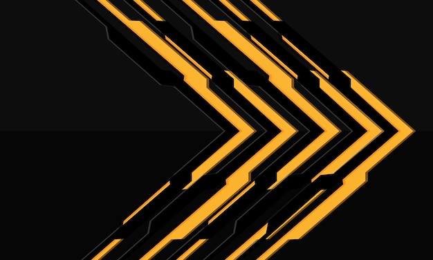 Vector de fondo de diseño metálico oscuro de flecha de tecnología de flecha futurista cibernética de luz amarilla abstracta