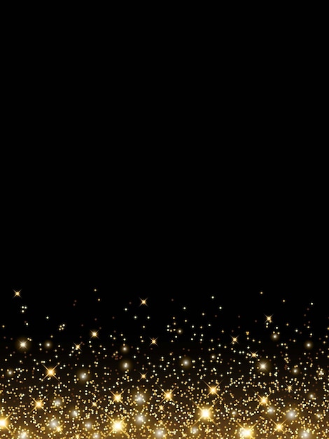 Vector de fondo dorado brillante con brillo sobre un fondo negro