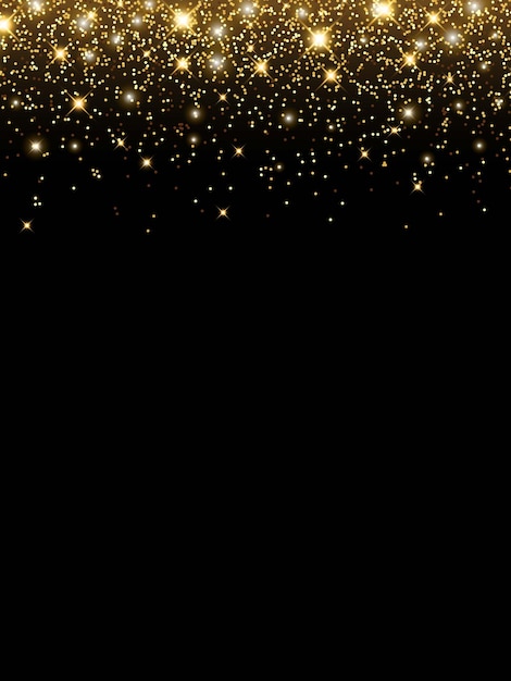 Vector fondo dorado brillante con brillo sobre fondo negro