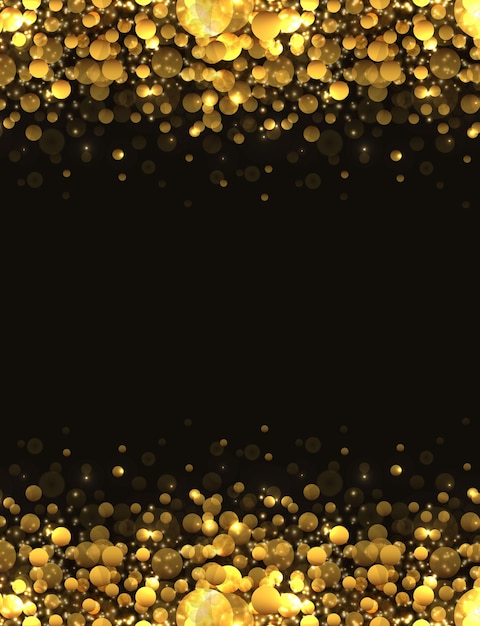 Vector fondo dorado brillante con brillo sobre fondo negro