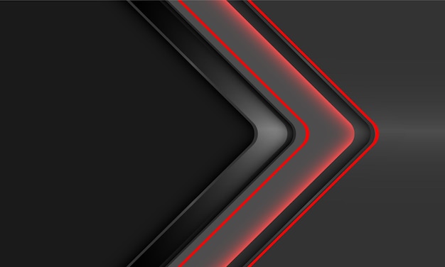 Vector de fondo futurista de diseño metálico gris geométrico de dirección de flecha de luz de neón rojo abstracto