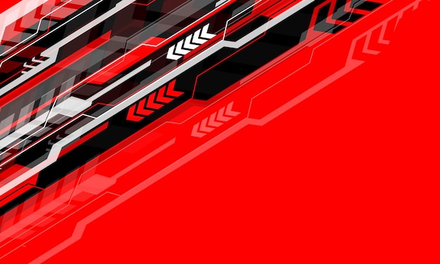 Vector de fondo futurista de diseño rojo dinámico de flecha geométrica de tecnología cibernética gris negro abstracto