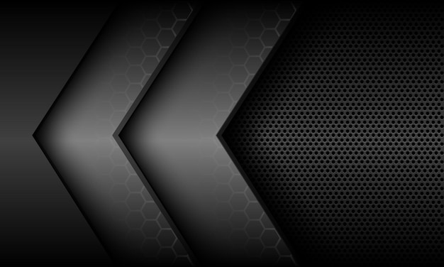 Vector de fondo futurista de lujo de diseño de malla de círculo oscuro de dirección de flecha metálica gris abstracta