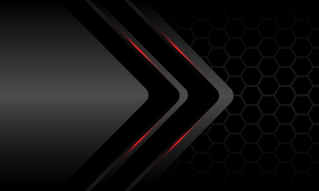 Vector de fondo futurista moderno de malla hexagonal gris claro rojo flecha negra doble metal abstracto