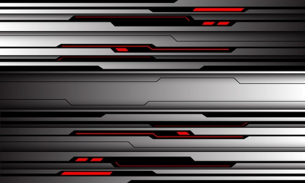 Vector de fondo futurista de tecnología de diseño cibernético de línea de luz roja de circuito negro plateado abstracto