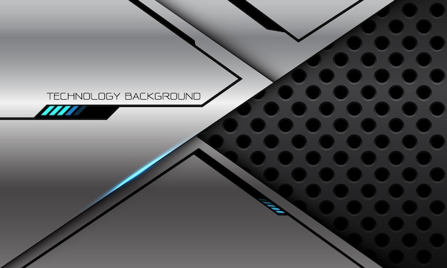 Vector de fondo futurista de tecnología de diseño geométrico cibernético negro metálico gris plateado abstracto