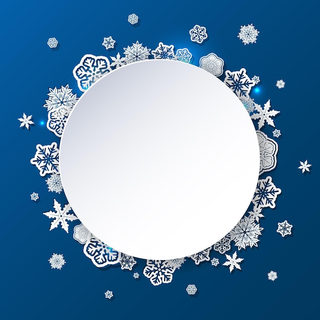 Vector fondo de invierno azul con copos de nieve de papel