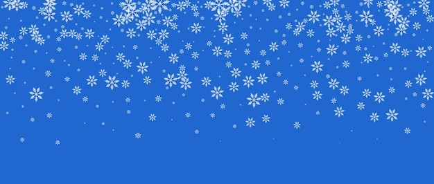 Vector de fondo de invierno con nieve cayendo y patrón de copo de nieve escena de vacaciones de cielo azul con hielo