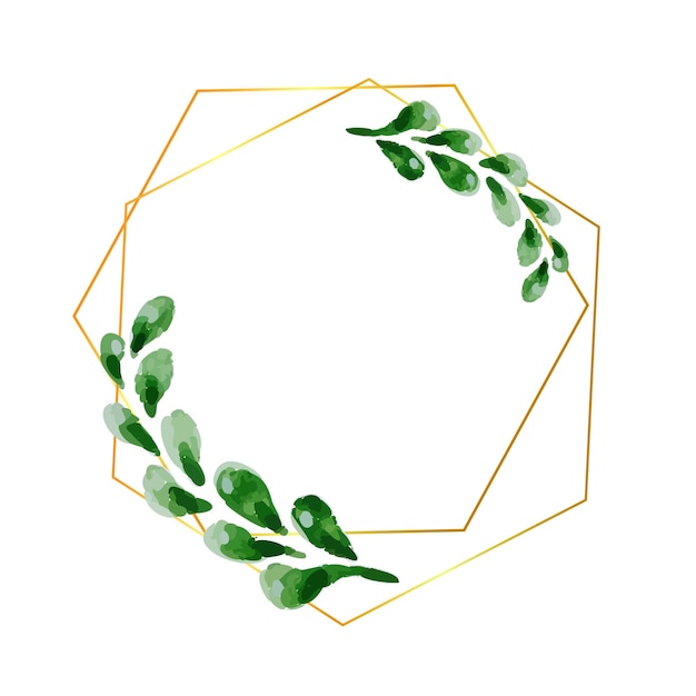Vector de fondo de marco floral acuarela abstracta Diseño de invitación de acuarela con marco geométrico dorado de hojas y trazos de pincel de acuarela