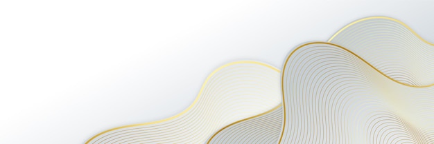 Vector de fondo de oro de lujo Fondo abstracto de líneas blancas y doradas con efecto de brillo Papel tapiz de estilo moderno para carteles anuncios venta banner presentación de negocios y diseño de empaque