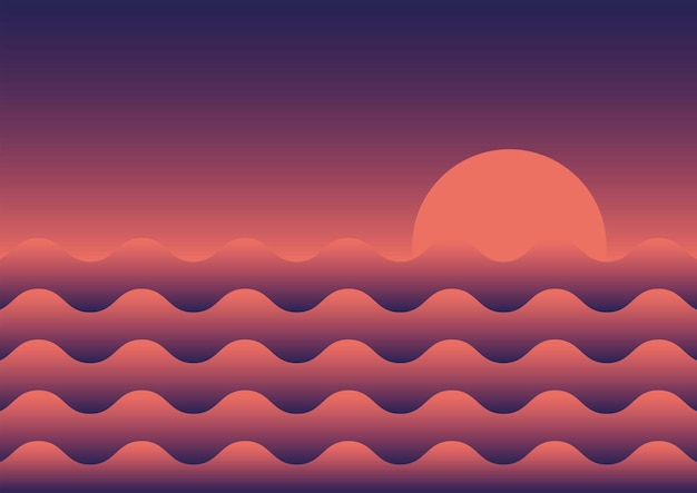 vector de fondo de paisaje de puesta de sol de onda de mar