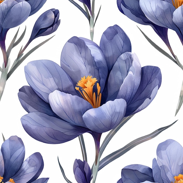 Vector vector de fondo de patrón sin costuras de crocus plantas lindas gráfico con archivo eps