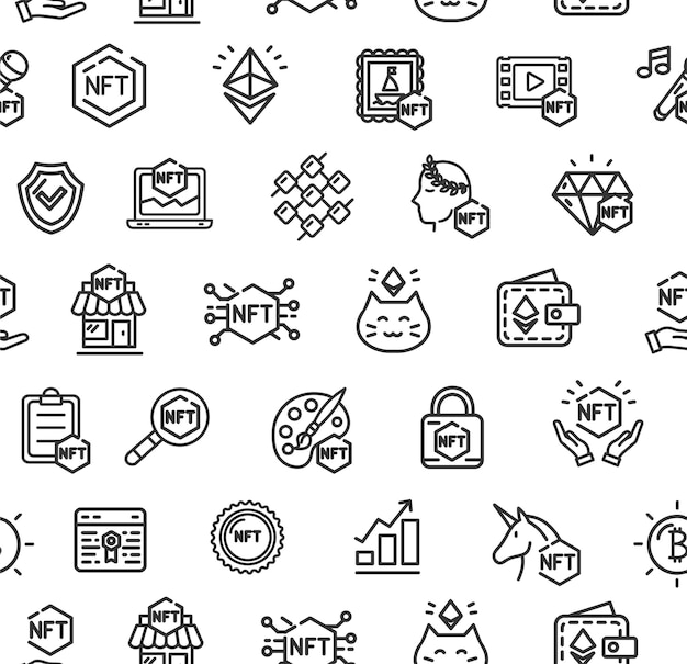 Vector de fondo de patrón sin costuras de línea delgada de Nft Crypto Sign