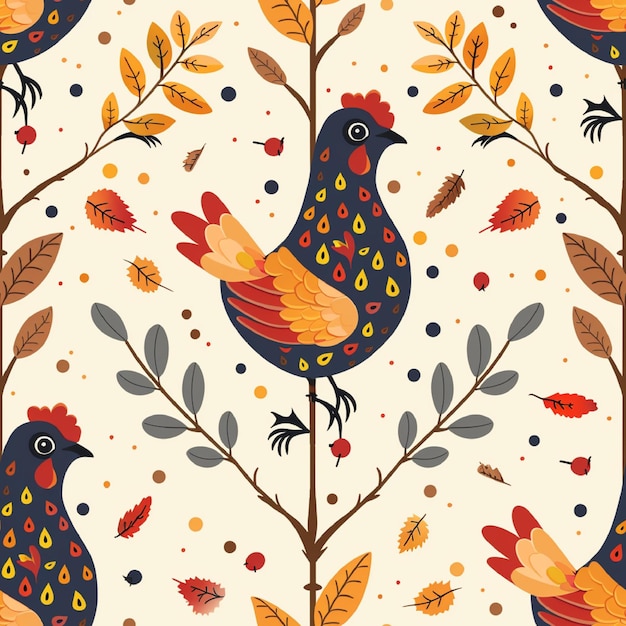 Vector de fondo de patrón sin costuras de pavo pájaros lindos gráfico con archivo EPS