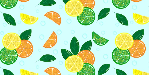 Vector de fondo de patrón sin costuras rodaja de cítricos naranja lima limón pomelo eps10 vector