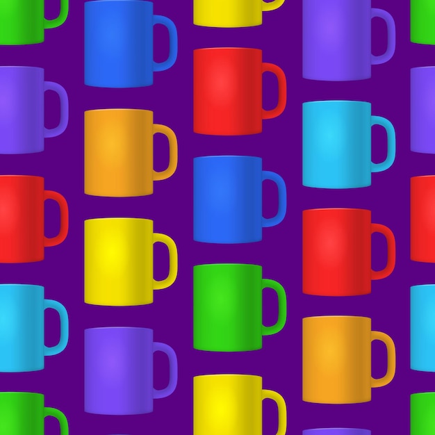 Vector de fondo de patrón sin costuras de taza en blanco 3D realista y detallado
