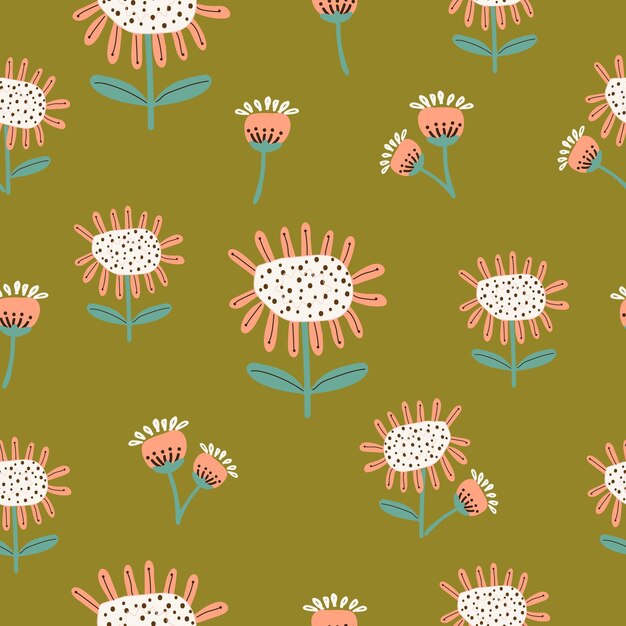Vector de fondo de patrón floral dibujado a mano sin costuras
