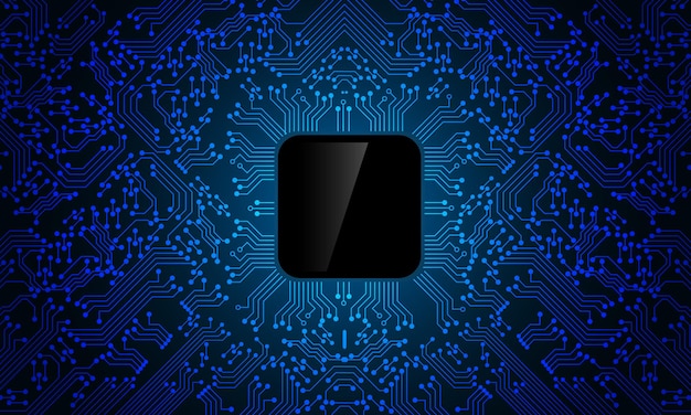 Vector de fondo de patrón de tecnología de microprocesador negro de línea de circuito azul