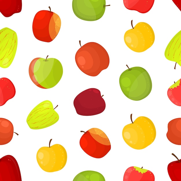 Vector de fondo de patrones sin fisuras de diferentes variedades de manzanas