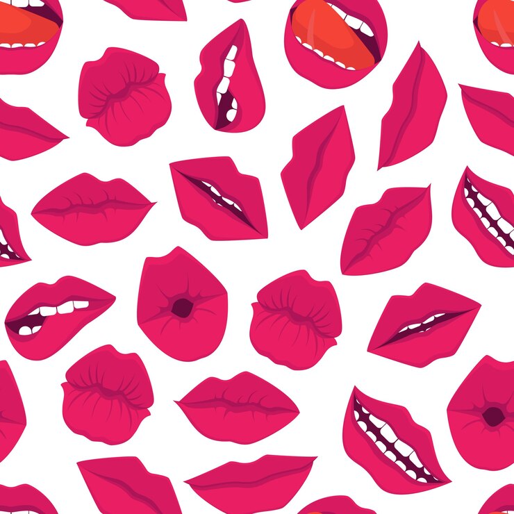 Vector vector de fondo de patrones sin fisuras de labios rojos de dibujos animados