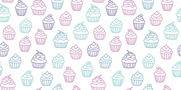 Vector de fondo de patrones sin fisuras de repetición de cupcakes coloridos