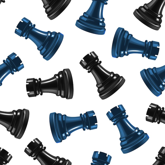 Vector de fondo de patrones sin fisuras de torre negra de ajedrez 3d realista