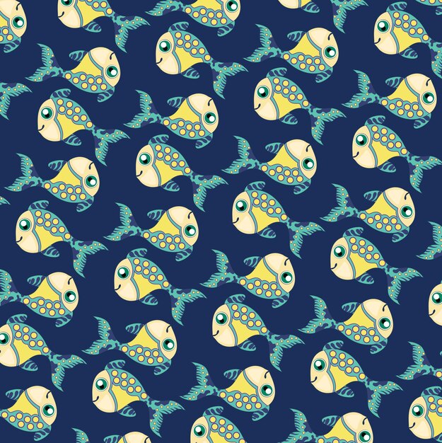 Vector de fondo de pescado Patrón sin costuras de pescado sobre fondo oscuro