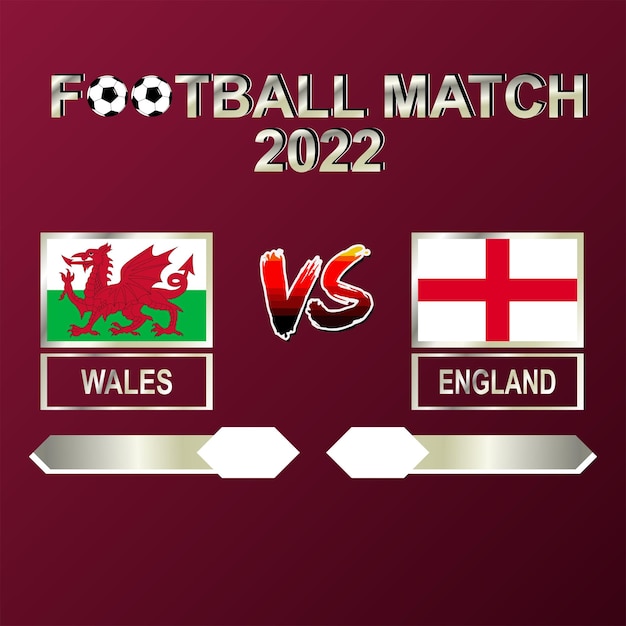 Vector de fondo de plantilla de competición de fútbol de Gales vs Inglaterra 2022 para calendario, partido de resultados