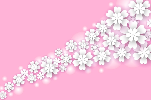 Vector fondo rosa con flores de papel blanco