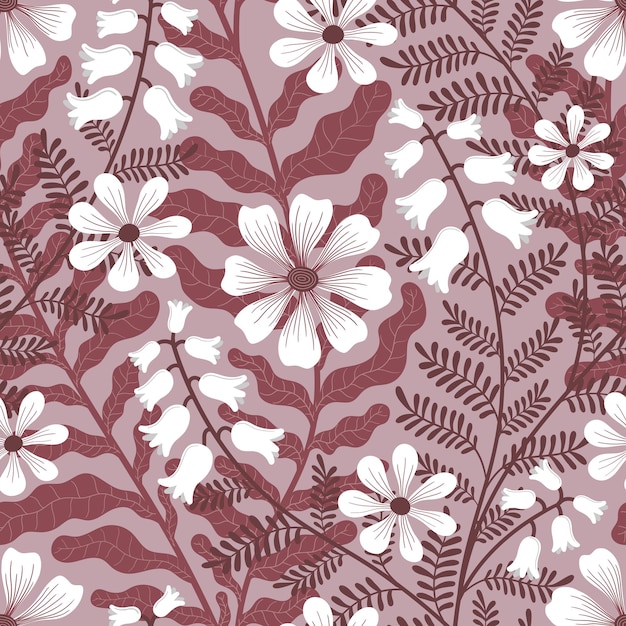 VECTOR DE FONDO ROSA INCONSÚTIL CON FLORES DE TEJIDO BLANCO