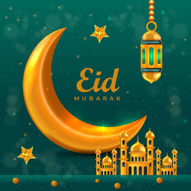 Vector de fondo de saludo islámico de lujo de Eid Mubarak