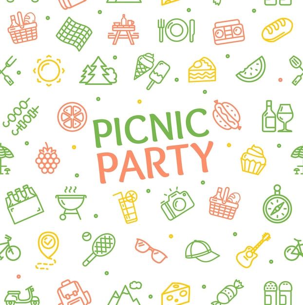 Vector de fondo de tarjeta de banner de fiesta de picnic de color