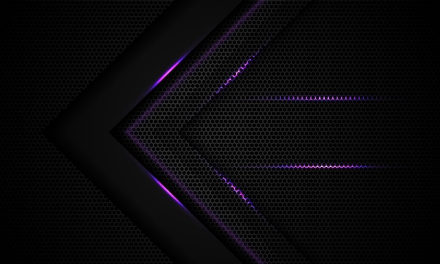 Vector de fondo de tecnología futura de lujo moderno de malla hexagonal negra de flecha de luz púrpura abstracta