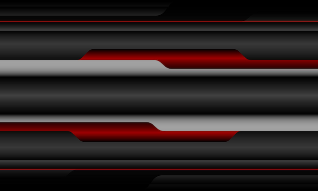 Vector de fondo de tecnología futura moderna de diseño geométrico cibernético de banner metálico rojo gris abstracto