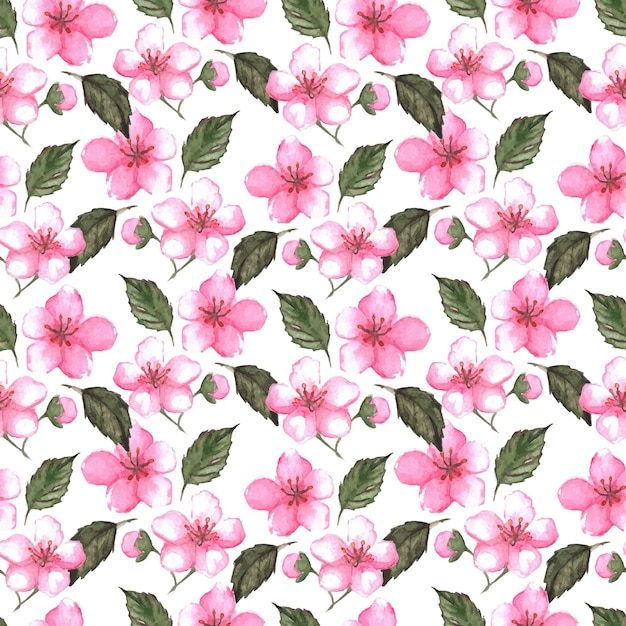 Vector de fondo de textura de patrones sin fisuras de acuarela rosa cereza sakura