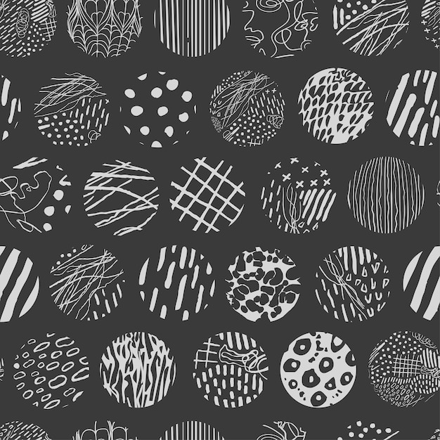 Vector fondo transparente blanco y negro moderno con garabatos de elementos redondos abstractos dibujados a mano