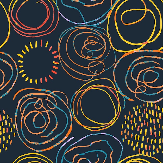 Vector fondo transparente moderno con coloridos garabatos de elementos redondos abstractos dibujados a mano