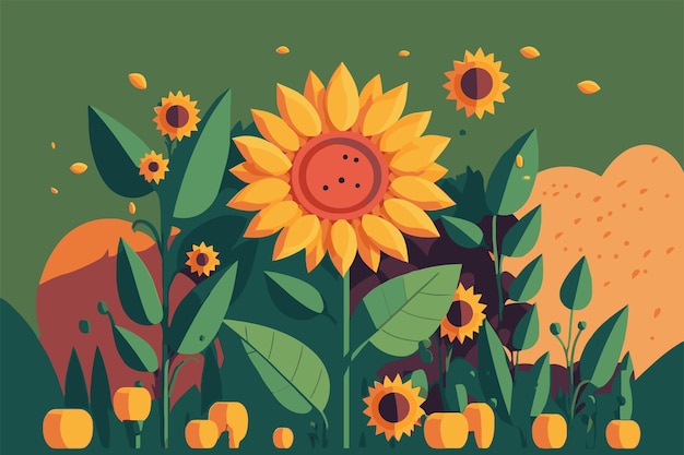 Vector de fondo de verano botánico de girasoles amarillos